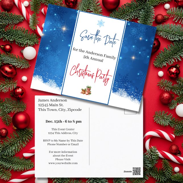 Family Christmas Party Save the Date Snowflakes Postcard (Family Christmas Party Save the Date Snowflakes Postcard)