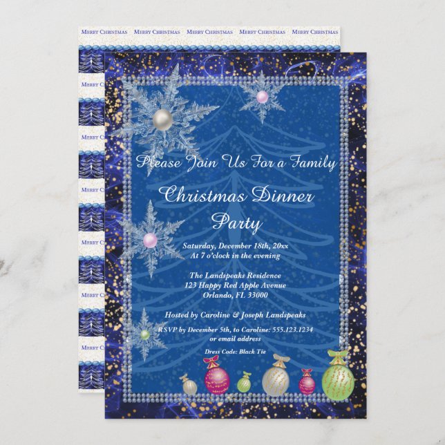 Family Christmas Party White Tree Ice Snowflakes Invitation (Front/Back)