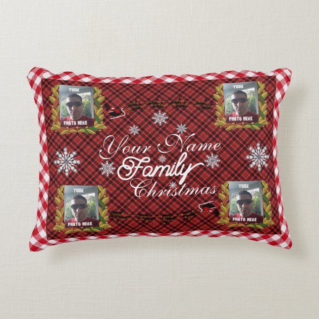Family Christmas Personalised Name and Photos Decorative Cushion (Front)