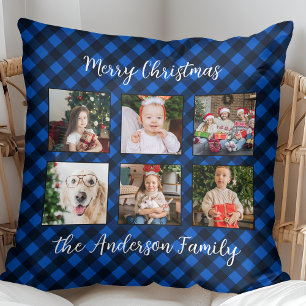 Family Christmas Personalised Photo Collage Plaid  Cushion