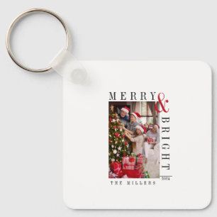 Family Christmas Photo Card Modern Script Holiday  Key Ring