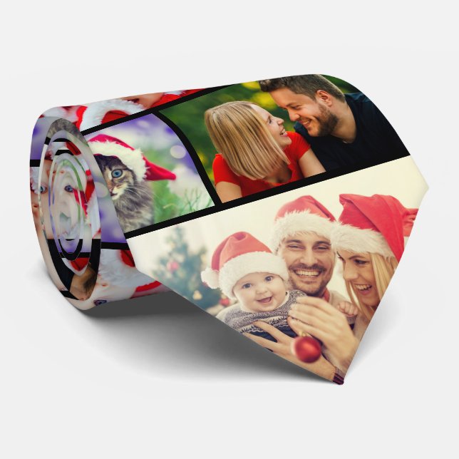 Family Christmas Photo Collage Reunion Tie (Rolled)