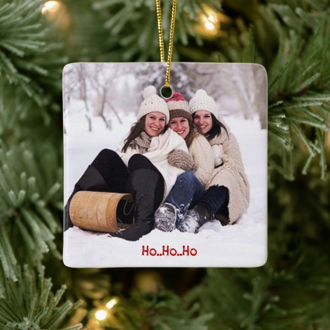 Family Christmas Photo - Ho Ho Ho - Ceramic Ornament (Tree)