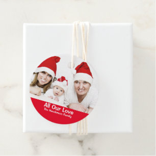 Family christmas photo holiday wishes favour tags