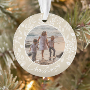 Family Christmas Photo Ivory Acrylic Ornament