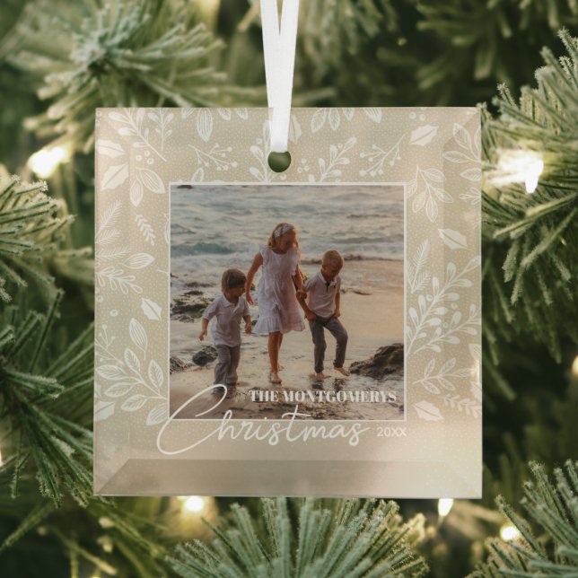 Family Christmas Photo Ivory Glass Tree Decoration (Insitu)