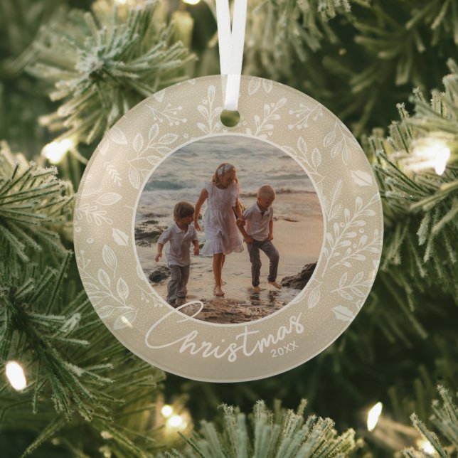 Family Christmas Photo Ivory Glass Tree Decoration (Insitu)
