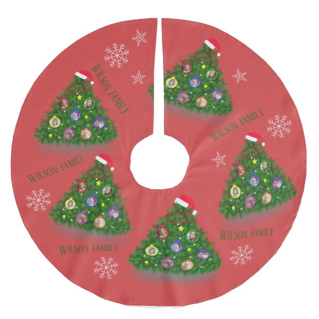 Family Christmas photo on Christmas Tree Brushed Polyester Tree Skirt (Front)