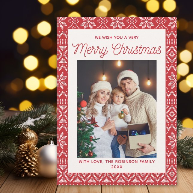 Family Christmas photo red Christmas background Invitation (Creator Uploaded)