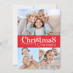 FAMILY CHRISTMAS PHOTO stylish typography red Holiday Card