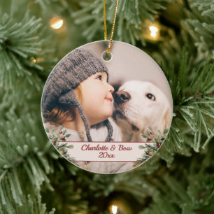 Family Christmas Photo with Pet Ceramic Tree Decoration