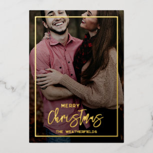 Family Christmas Photos Script Gold Foil Holiday Card