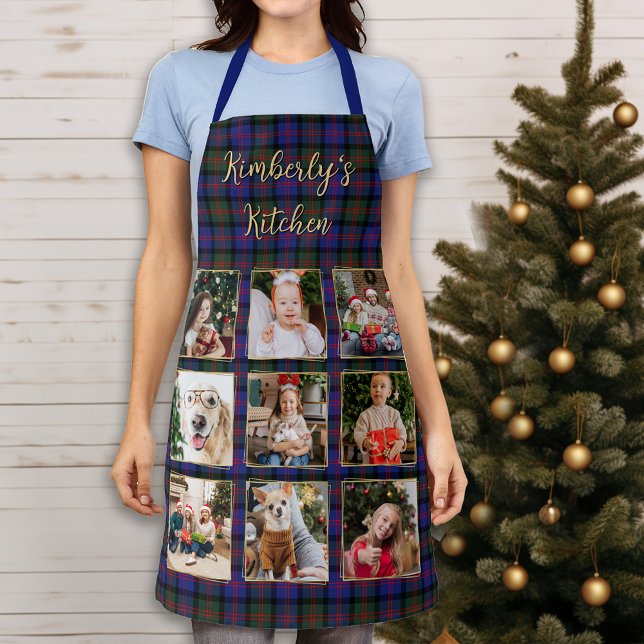 Family Christmas Plaid Personalised Photo Collage Apron (Creator Uploaded)