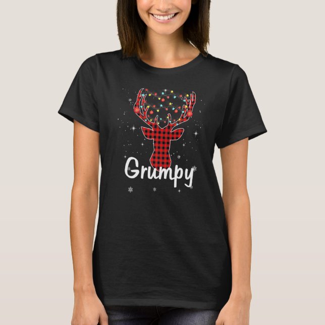 Family Christmas Pyjamas Buffalo Plaid Deer Lights T-Shirt (Front)