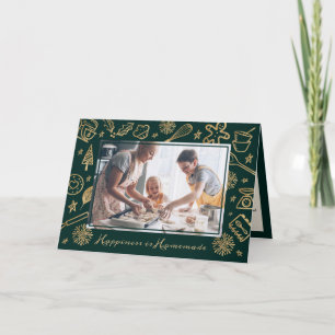 Family Christmas Recipe Gold & Forest Green Photo Holiday Card