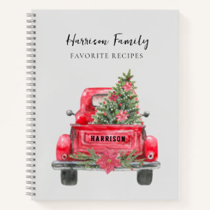 Family Christmas Recipe Vintage Red Truck Notebook