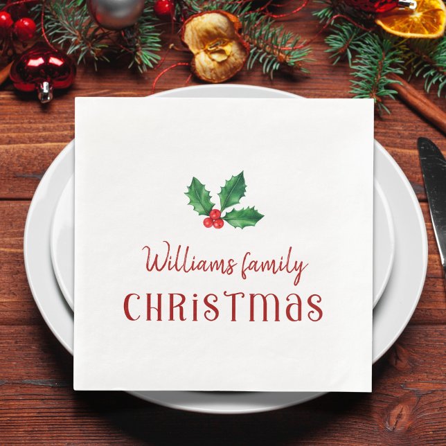Family Christmas red holly Napkin (Creator Uploaded)