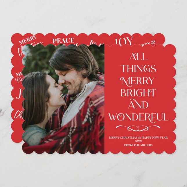 Family Christmas red photo Card (Front/Back)