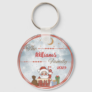 Family Christmas Santa down the Chimney  Key Ring