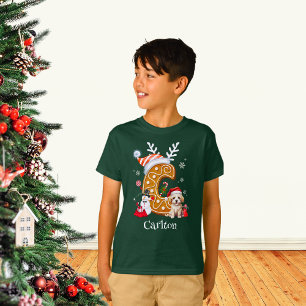 Family Christmas Santa Gingerbread Letter C  Boy  T-Shirt