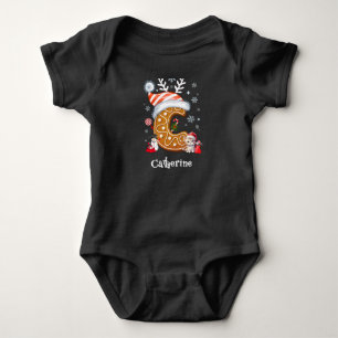 Family Christmas Santa Gingerbread Letter C Girl Baby Bodysuit