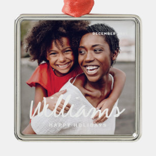Family Christmas Simple Happy Holiday Custom Photo Metal Tree Decoration