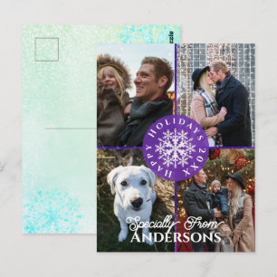 Family Christmas Snow Flakes Blue Postcard
