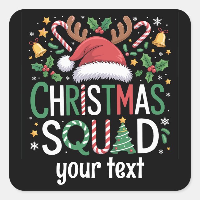 Family Christmas Squad Personalised 2025 Matching  Square Sticker (Front)