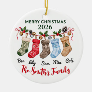 Family Christmas Stockings Names & Year Ceramic Tree Decoration