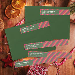 Family Christmas Stripes Green Wrap Around Label