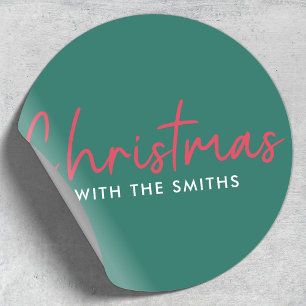 Family Christmas   Stylish Trendy Forest Green Classic Round Sticker