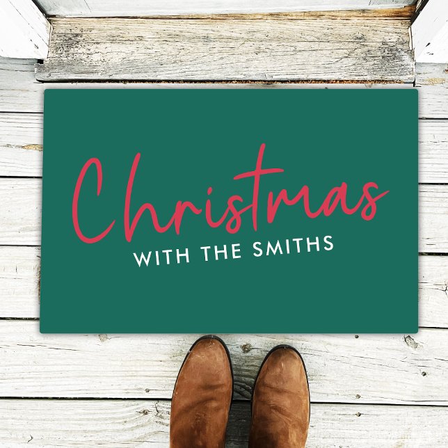 Family Christmas | Stylish Trendy Forest Green Doormat (Creator Uploaded)