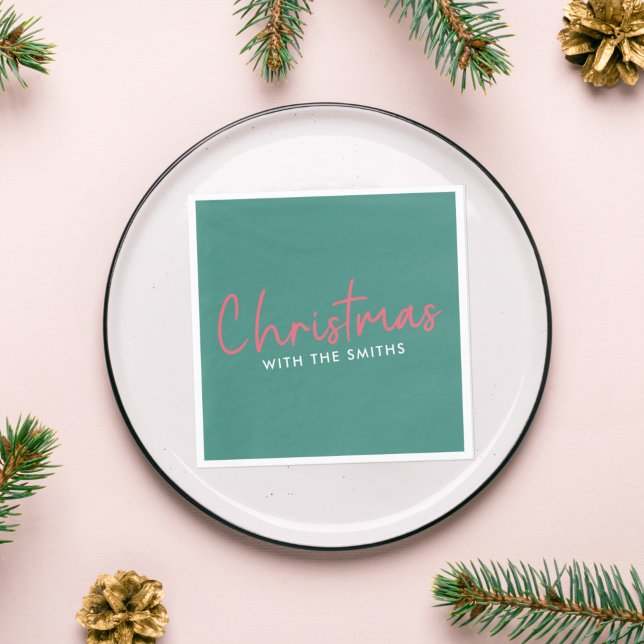Family Christmas | Stylish Trendy Forest Green Napkin (Creator Uploaded)