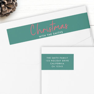 Family Christmas   Stylish Trendy Green Address Wrap Around Label