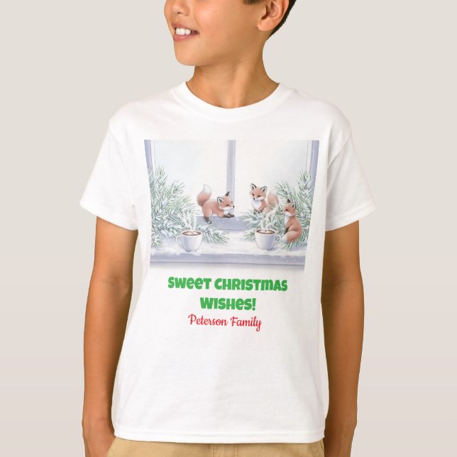 Family Christmas T-Shirt – Cosy Winter Fox Scene (Front)