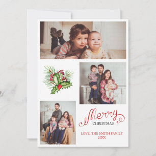 Family Christmas Three Photo Collage Holiday Card