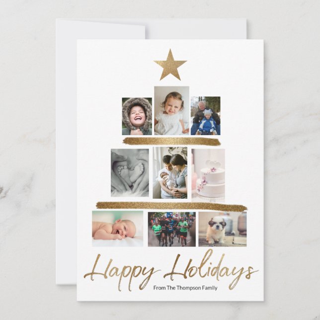 Family Christmas tree photo Collage Year Review Holiday Card (Front)
