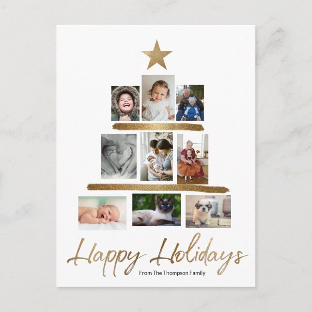 Family Christmas tree photo Collage Year Review Holiday Postcard (Front)