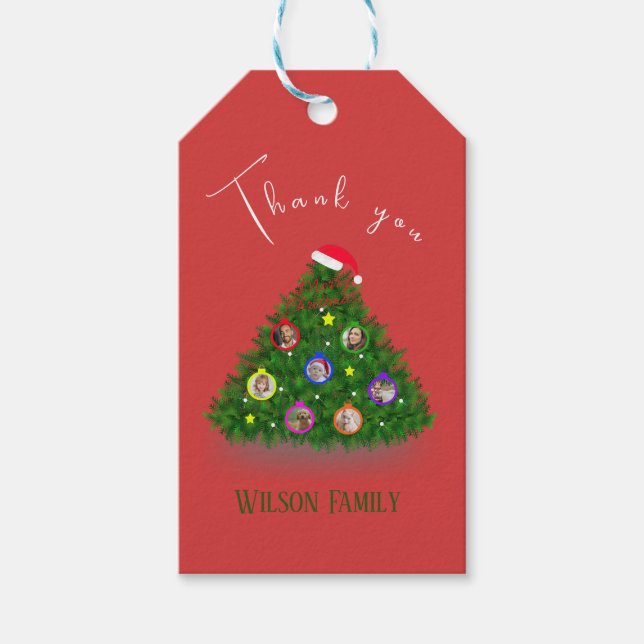 Family Christmas Tree photos Gift Tags (Front)