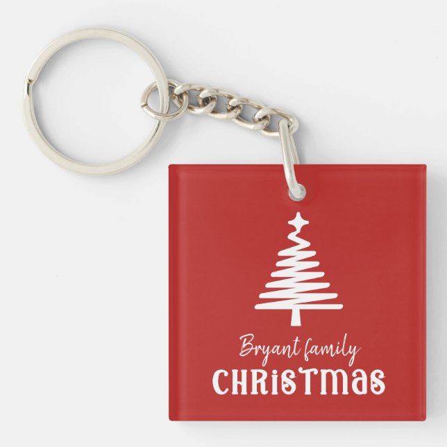 Family Christmas tree red Key Ring (Front)