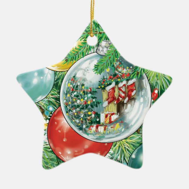 Family Christmas Tree Reflection Painting Ceramic Tree Decoration (Front)
