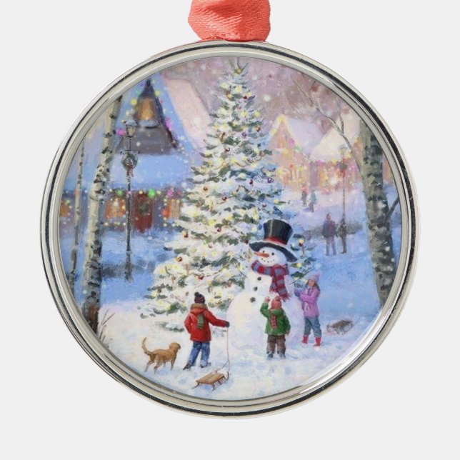 Family Christmas Tree Snowman Kids  Metal Tree Decoration (Front)