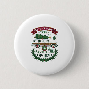 Family Christmas Tree Station Wagon Pine Wreath 6 Cm Round Badge
