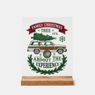 Family Christmas Tree Station Wagon Pine Wreath Acrylic Sign