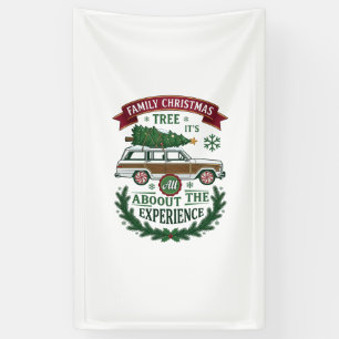 Family Christmas Tree Station Wagon Pine Wreath Banner