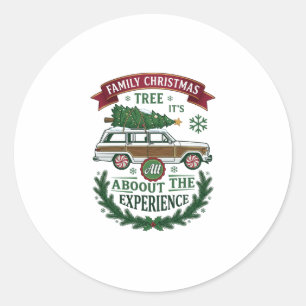 Family Christmas Tree Station Wagon Pine Wreath Classic Round Sticker