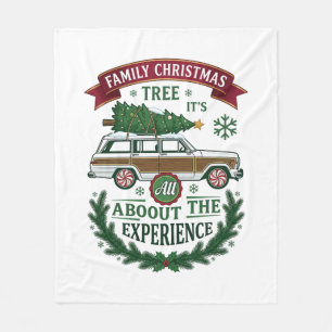 Family Christmas Tree Station Wagon Pine Wreath Fleece Blanket
