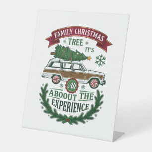 Family Christmas Tree Station Wagon Pine Wreath Pedestal Sign