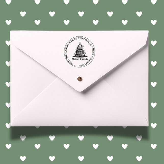 Family Christmas Tree theme Self-inking Stamp (Add laughter to your holiday gifts with a Christmas tree funny self-inking stamp. )