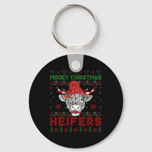 Family Christmas Ugly Sweater Highland Cow Love He Key Ring